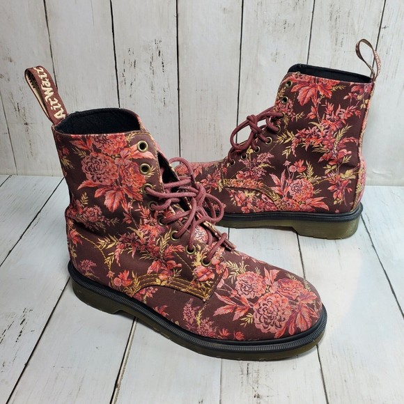 Womens DR MARTENS 1460 Beckett Cherry Red Floral Canvas Boots Sz